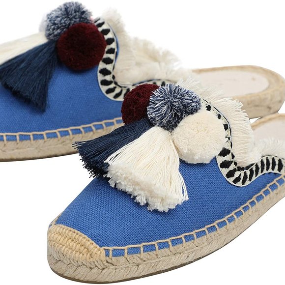 Women's Spring Summer Tassel & Fluffy Ball Canvas - Picture 2 of 6